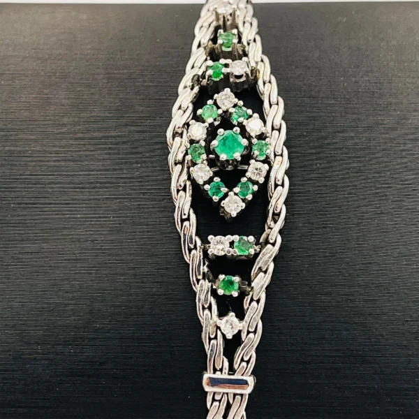 PULSERA ORO BLANCO ESMERALDAS Y DIAMANTES COLGANTE BRILLANTE - Imagen 2