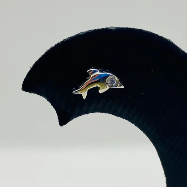 PENDIENTES DELFIN ORO BLANCO CON BRILLANTE - Imagen 2
